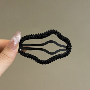 云朵前额刘海一字侧边夹发夹子头饰头发卡子女后脑勺BB夹黑色带钻