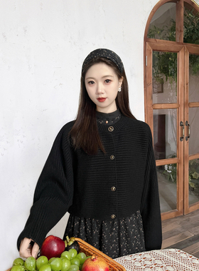 suii黑色设计感宽松复古斗篷宽松短款小众高级感氛围感毛衣开衫