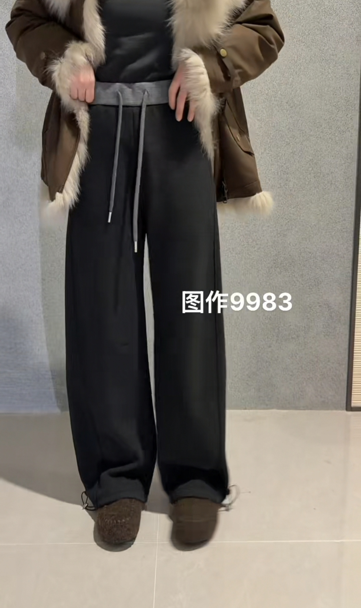 图作9983秋冬新款毛呢加绒弯刀裤 2025新款阔腿裤女休闲裤