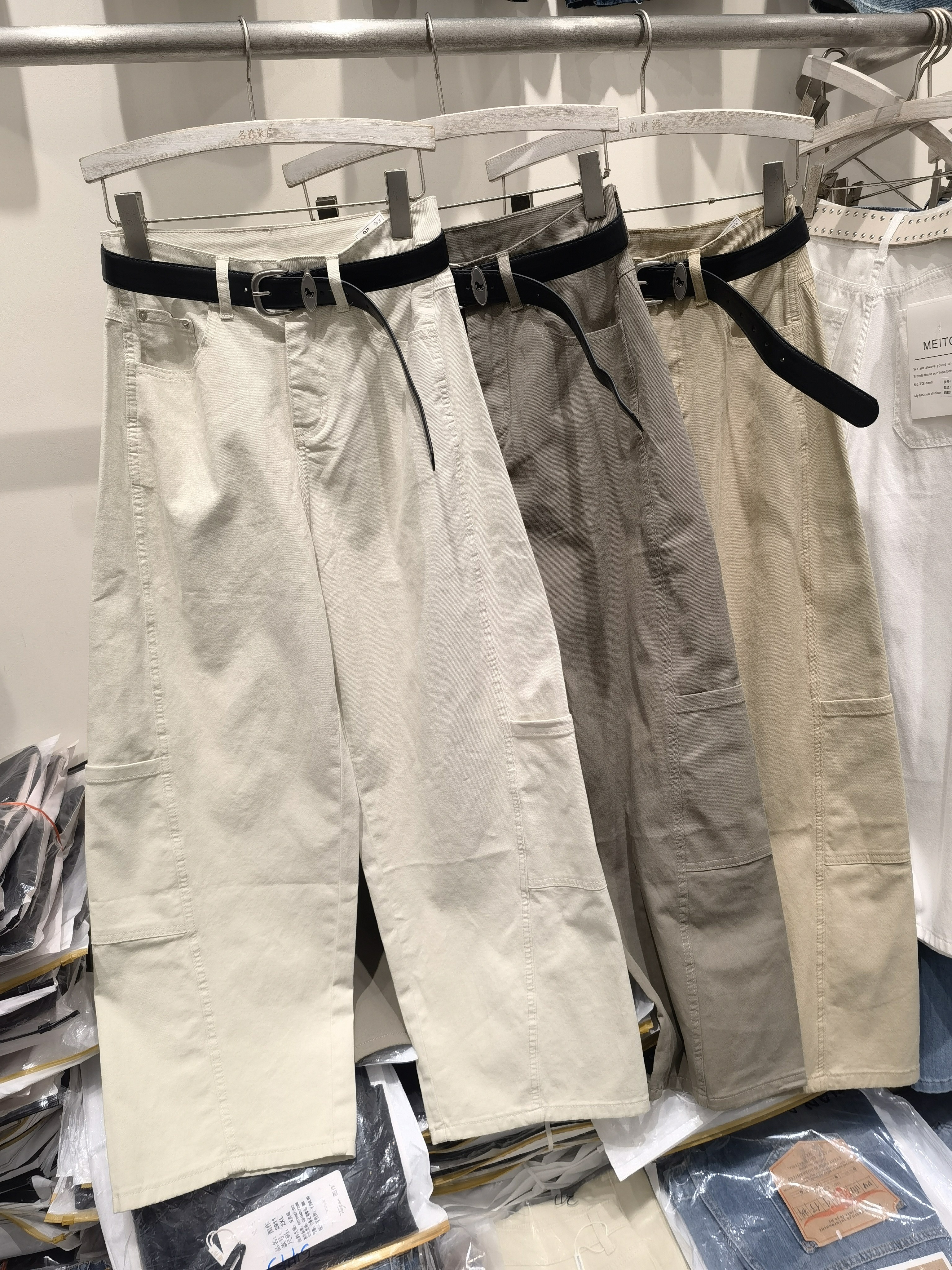 与耐89391春夏新款工装裤 高腰显瘦窄版直筒工装裤女休闲运动裤