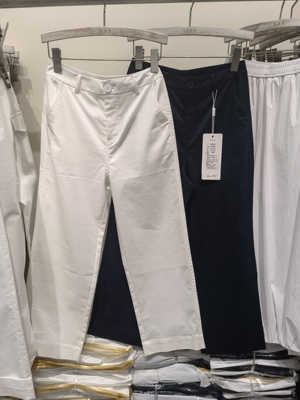 图作2195/2225夏季新高腰显瘦九分直筒裤女通勤休闲裤窄版小直筒