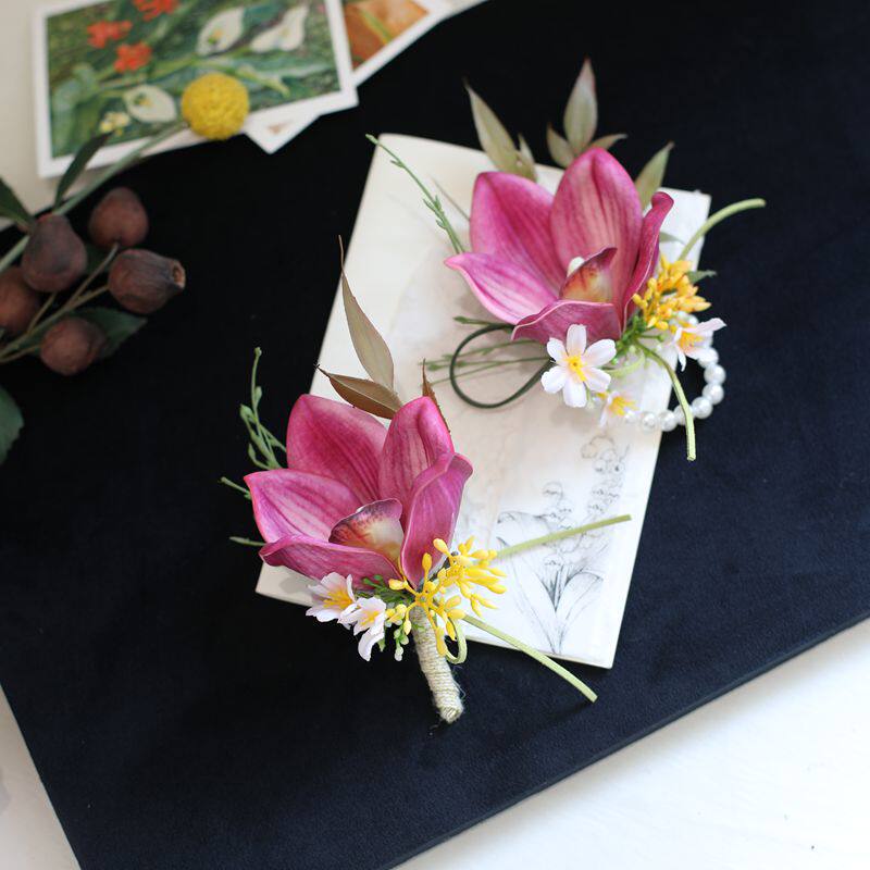 PE仿真蕙兰会议商务开业庆典活动新郎伴郎结婚胸花新娘伴娘手腕花