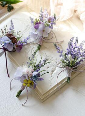 韩式紫色仿真薰衣草婚礼胸花伴郎伴娘新郎胸花商务会议年会活动