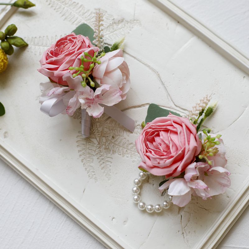 韩式西式仿真玫瑰新娘伴娘手腕花新郎伴郎婚礼胸花商务会议活动
