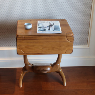 柚木床头柜 明院原创 缅甸柚木手工家具 艺术风格 运宝小队