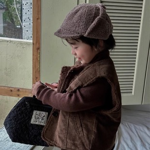 暮晨家新款冬装2024男童加厚灯芯绒马甲中小童羊羔毛加绒外套背心