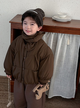 加厚童棉服男女童冬季纯色送围巾