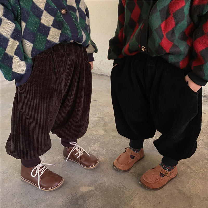 男童长灯芯绒加绒加厚弹力灯笼裤