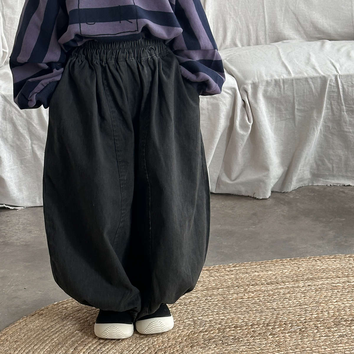 暮晨家新款秋装2025男童净色棉布灯笼裤中小童拼接宽松束脚裤长裤