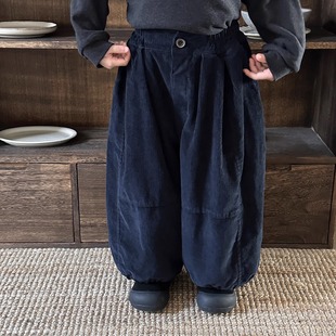 暮晨家新款冬装2025男童冬季净色加绒灯笼裤中小童森系灯芯绒长裤
