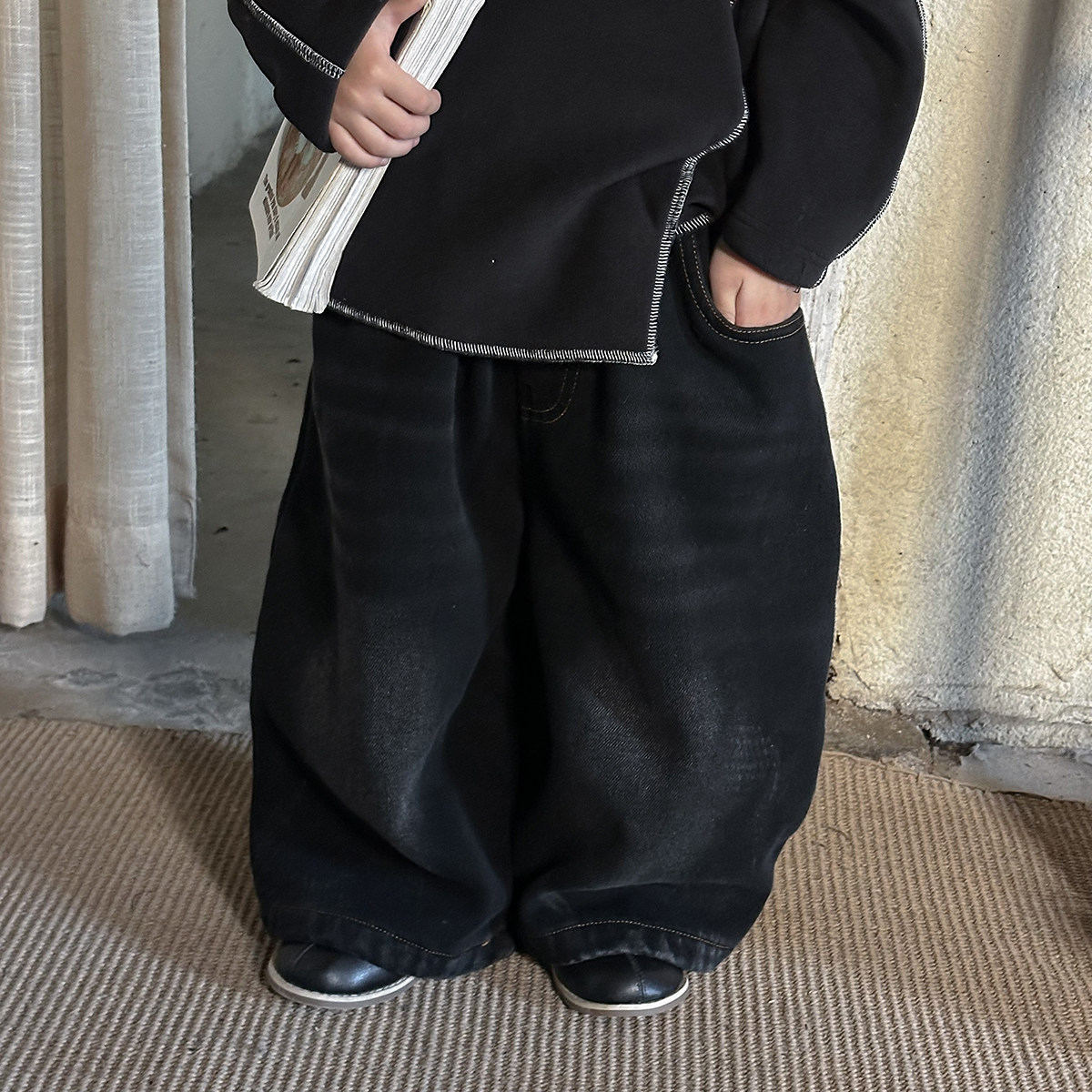 暮晨家新款冬装2025男童一体绒牛仔裤中小童加厚磨白做旧阔腿长裤,童装/婴儿装/亲子装,裤子,淘宝优惠券,粉丝福利购,淘宝优惠卷