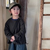 圆领上衣打底衫 暮晨家新款 春秋2025男童撞色领条纹卫衣中小童长袖