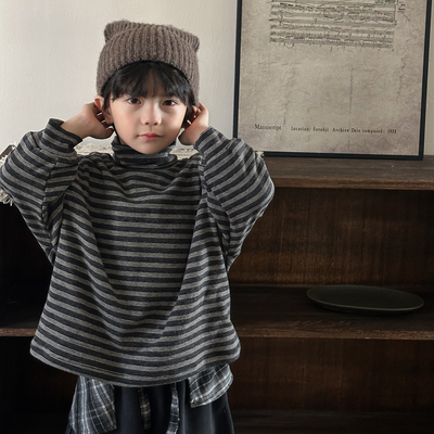 暮晨家新款冬装25男童加绒高领条纹打底衫中小童加厚保暖羊毛内搭