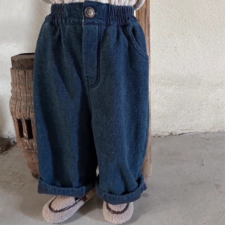 长裤牛仔直筒裤纯色裤子一体绒
