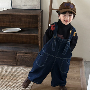 暮晨家新款春装2026男童明线牛仔裤中小童宽松洋气工装背带裤长裤