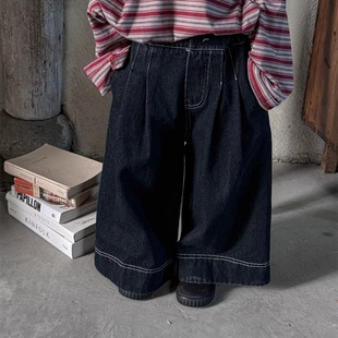 暮晨家新款秋装2025男童超宽松牛仔裤中小童森系阔腿裤长裤喇叭裤