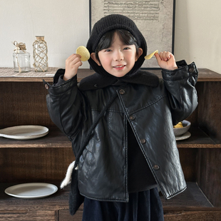 暮晨家新款 25男童森系夹棉皮衣中小童加厚棉袄外套夹克机车服 冬装
