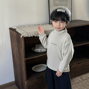 暮晨家新款冬装2025男童加厚高领打底衫中小童保暖字母内搭上衣