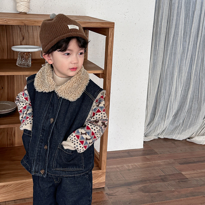森韩系牛仔两件套冬季童套装翻领