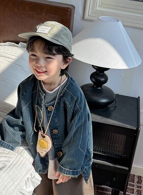 暮晨家新款秋装2025男童蝙蝠袖牛仔外套中小童森系宽松圆领夹克衫