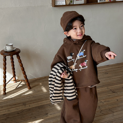 休闲两件套冬季童套装连帽卡通