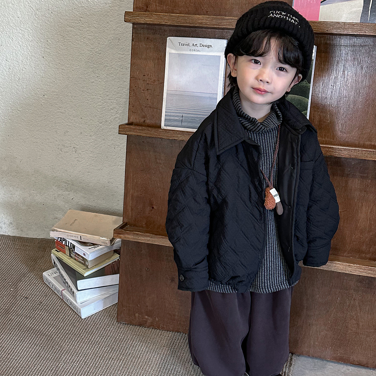 加厚童棉服男女童冬季格纹翻领