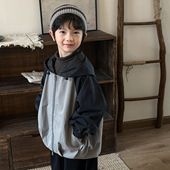 夹克 2026男童撞色拼接连帽外套中小童森系复古工装 暮晨家新款 春装