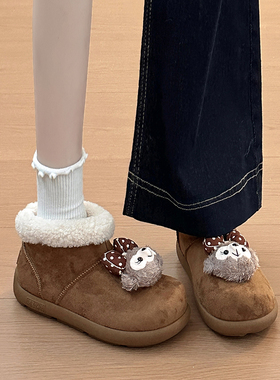 日本OFFCAT卡通一脚蹬加绒保暖加厚勃肯鞋雪地靴女2025新款冬季毛