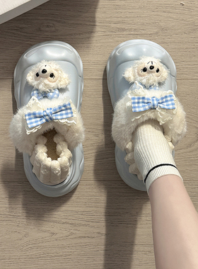 日本OFFCAT可爱卡通毛毛棉鞋女2025秋冬少女心蝴蝶结包头拖鞋舒适