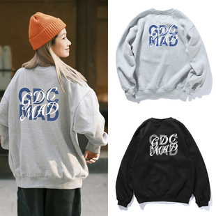 日系潮牌余文乐同款MADNESS GD联名圆领卫衣秋冬情侣宽松加绒上衣