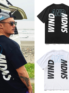WIND AND SEA日系余文乐同款短袖男女纯棉字母印花宽松情侣T恤 潮