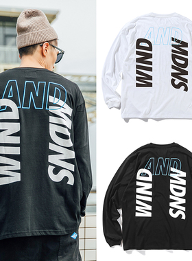 日系余文乐同款SEA联名慵懶松弛长袖秋冬纯棉男女情侣休闲宽松T恤