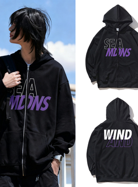 日系潮牌余文乐同款卫衣男SEA联名拉链连帽外套秋冬情侣宽松上衣