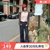 深色显瘦阔腿长裤 热风女士牛仔裤 宽松直筒牛仔裤 新款 2026年春季