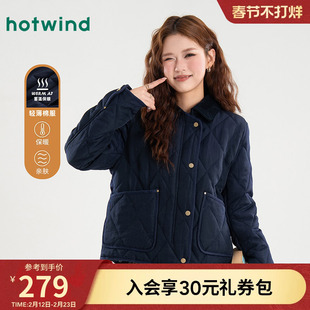 热风女士棉服美式复古夹克夹棉棉服韩版菱格百搭休闲通勤棉衣外套