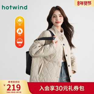 热风女士日系复古气质轻薄夹棉保暖棉服秋冬女款休闲巴恩风外套