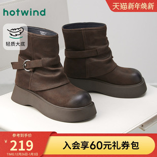 百搭户外堆堆靴复古机车短靴子 新款 热风厚底骑士靴女鞋 2025年冬季