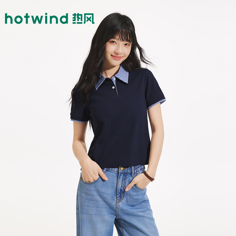 26年夏季新款女士格纹拼接poloT图片