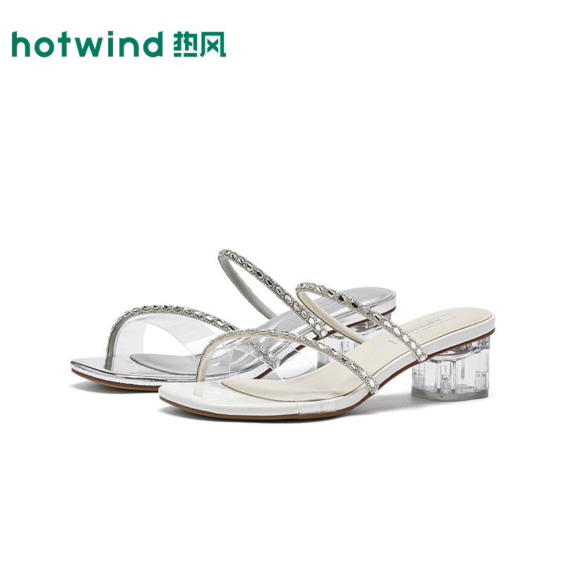 热风银色粗跟凉鞋女鞋2026年夏季新款露趾鞋子配裙子H56W26