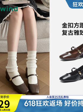 热风粗跟玛丽珍鞋女鞋2026年夏季新款黑色百搭单鞋通勤时尚小皮鞋