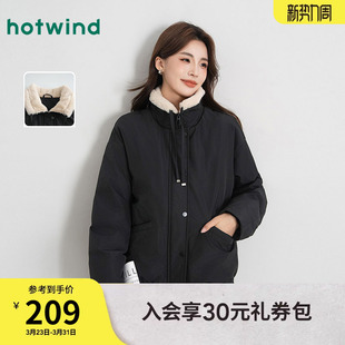 热风女士毛领派克服25秋冬夹棉宽松廓形保暖美式 户外重工棉服外套