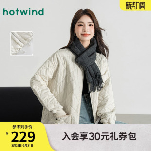 热风女士时尚 百搭休闲夹棉保暖圆领绗缝棉服 简约百搭外套秋冬女款