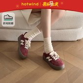 百搭休闲鞋 热风厚底德训鞋 子 新款 复古红色增高女鞋 女款 2026年春季