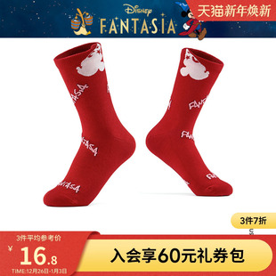新款 热风红色袜子2025年冬季 女士魔法米奇高帮袜 迪士尼系列
