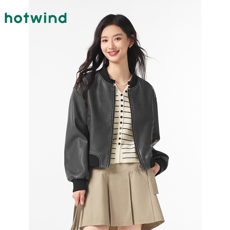 热风夹克外套2024年秋季新款女士复古机车风仿皮衣百搭舒适短外套,女装/女士精品,短外套,淘宝优惠券,粉丝福利购,淘宝优惠卷