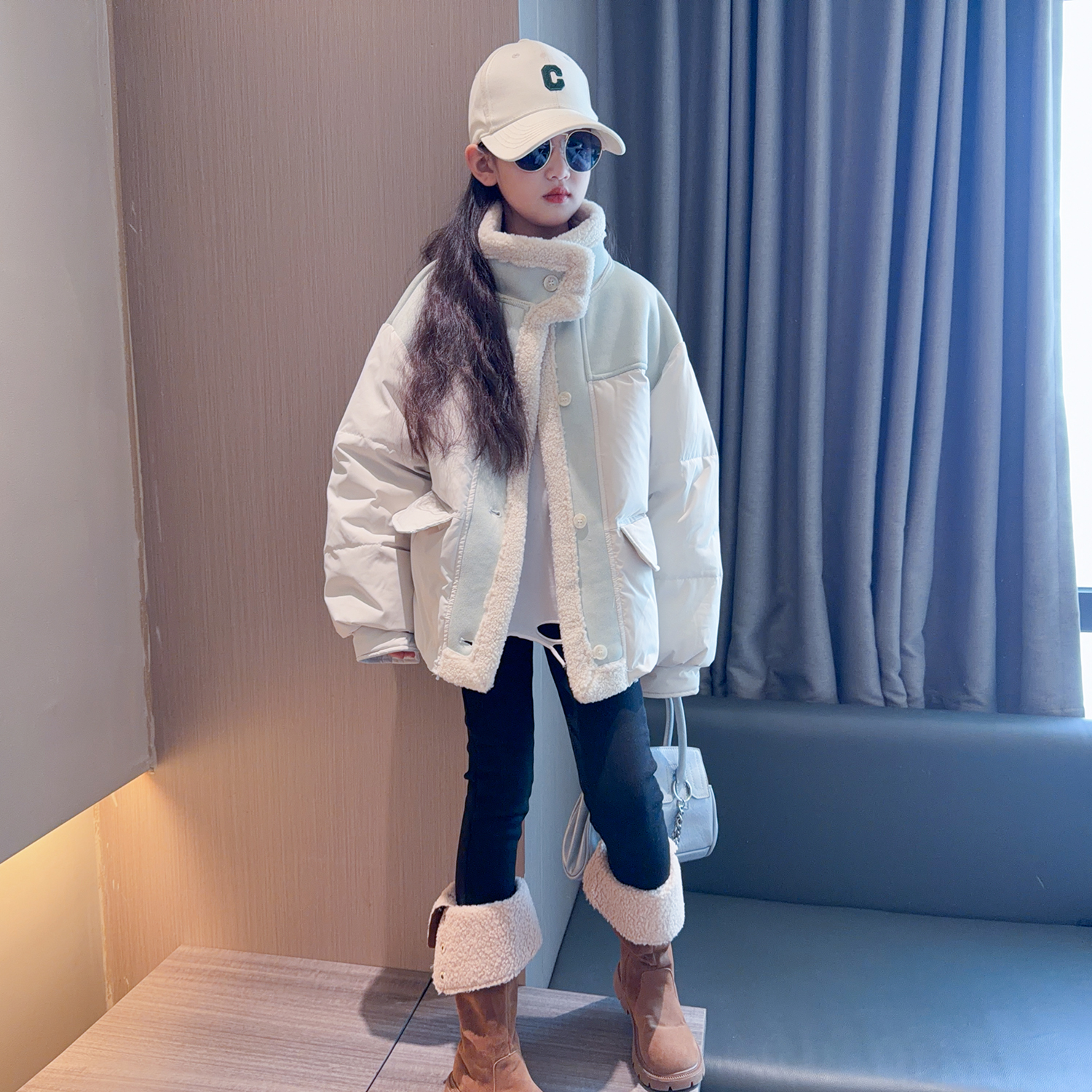 女童冬季新款拼接羽绒服外套