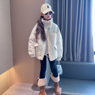 女孩加厚保暖棉服外套洋气衣服潮 冬季 女童冬款 拼接羽绒服2025新款