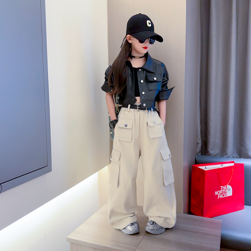 女童短款皮衣外套女孩秋季衣服