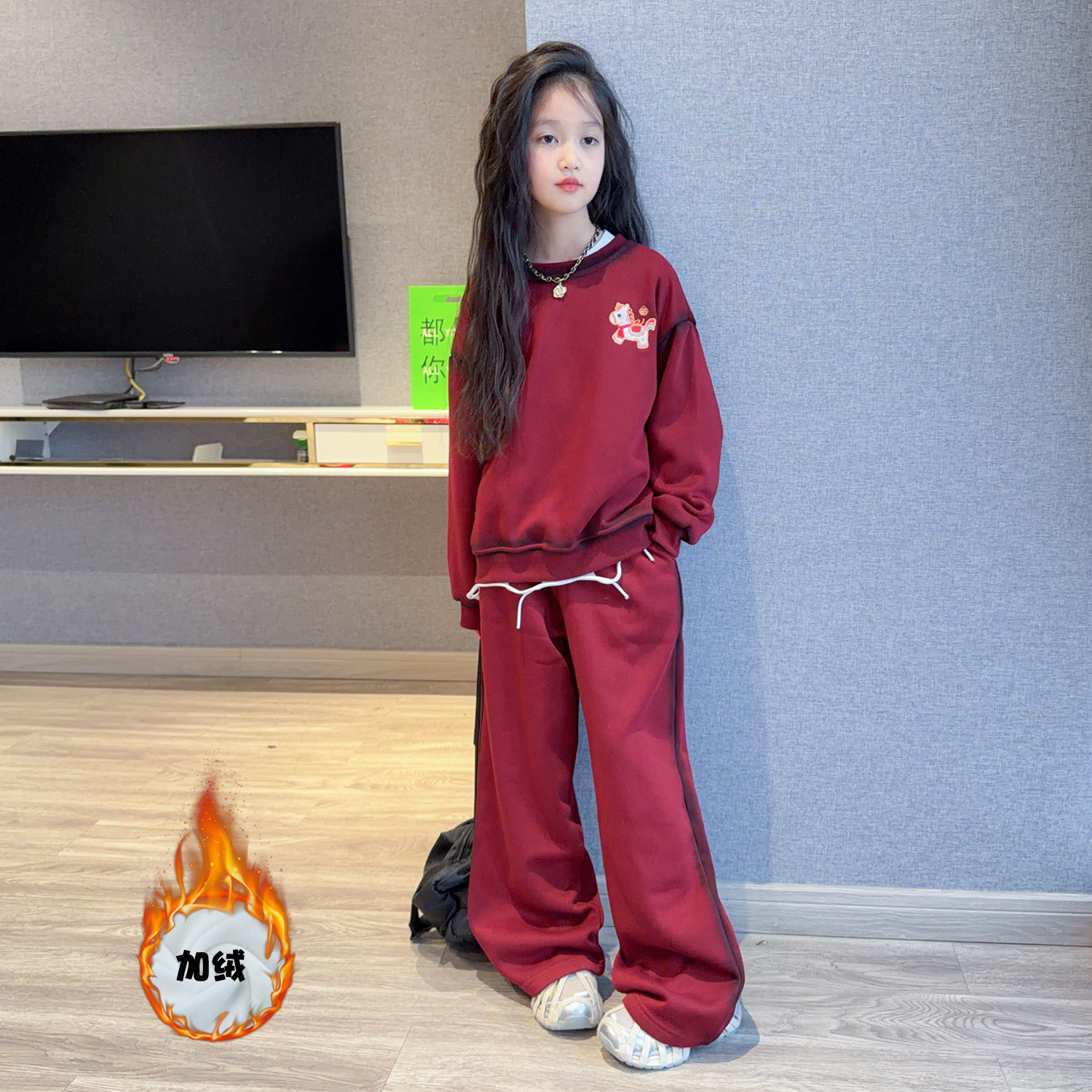 女童套装冬装加绒圆领中大童装时尚儿童衣服卫衣裤子洋气两件套潮,童装/婴儿装/亲子装,套装,淘宝优惠券,粉丝福利购,淘宝优惠卷