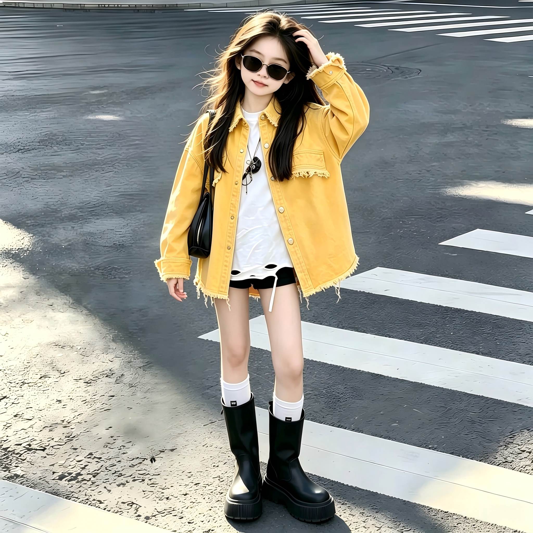 女童春秋新款洋气毛边牛仔衬衫中大童韩版休闲宽松外套超好看上衣